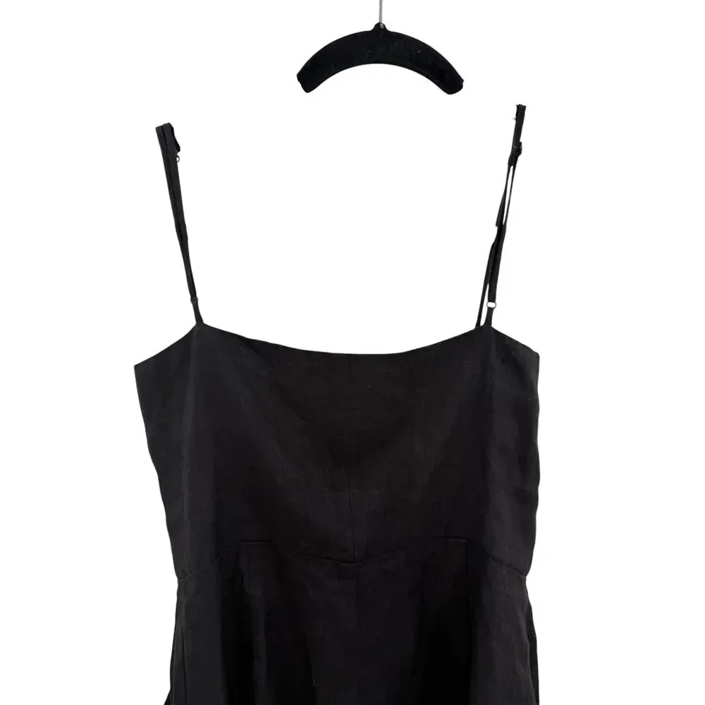 Reformation Blanca Linen Romper Black Button Front Sleeveless Size 00